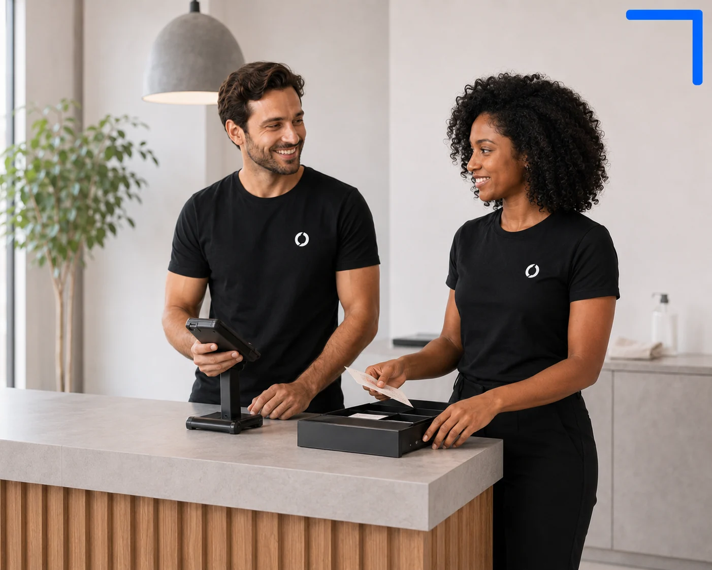 Sócios realizando o fechamento organizado do caixa.
